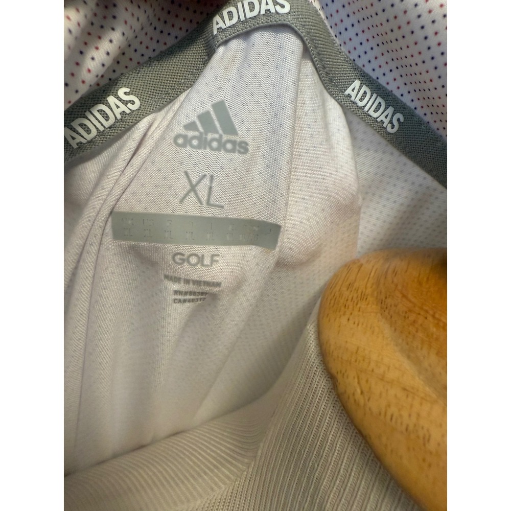 Adidas‎ Golf Polo Shirt Mens XL White Dot Print Short Sleeve Performance Top - Picture 3 of 5